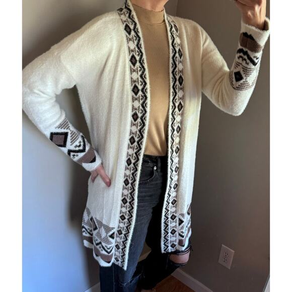 Rachael Zoe medium Cream Open Front Aztec Southwestern Style Cardigan/Sweater - Picture 5 of 11